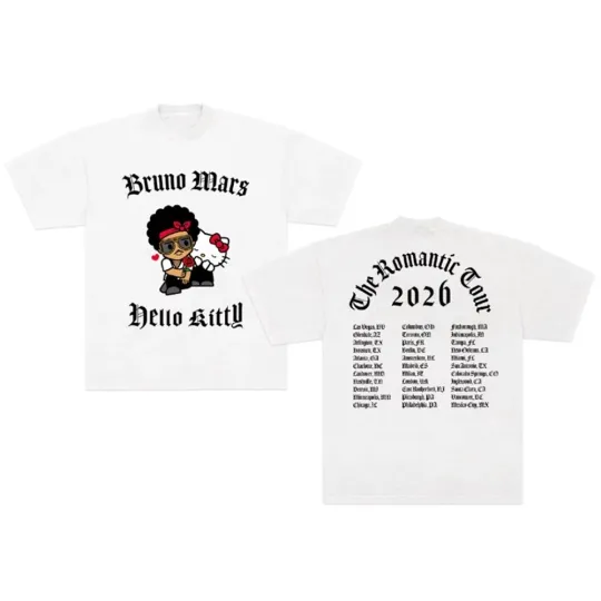 Discover Bruno Mars x Hello Kitty The Romantic Tour Dates Exclusive Pop-up T-shirt