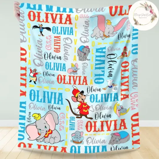Discover Personalized Watercolor Baby Elephant Custom Name Flannel Blanket Gift
