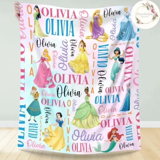 Discover Personalized Watercolor Fairytale Princess Custom Name Flannel Blanket Gift