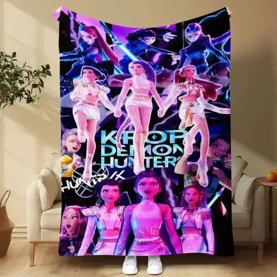 Discover Kpop Demon Girls Flannel Throw Blanket – Cozy Sofa Bed Travel Camping Gift Idea