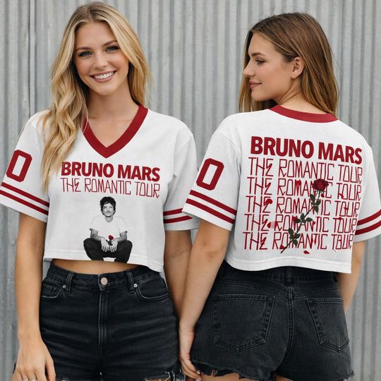 Discover Bruno Mars The Romantic Tour  Football Jersey, Bruno Mars Concert Tee, 2026 Tour Merch, Pop Music Fan Gift, Retro 90s Pop Tour