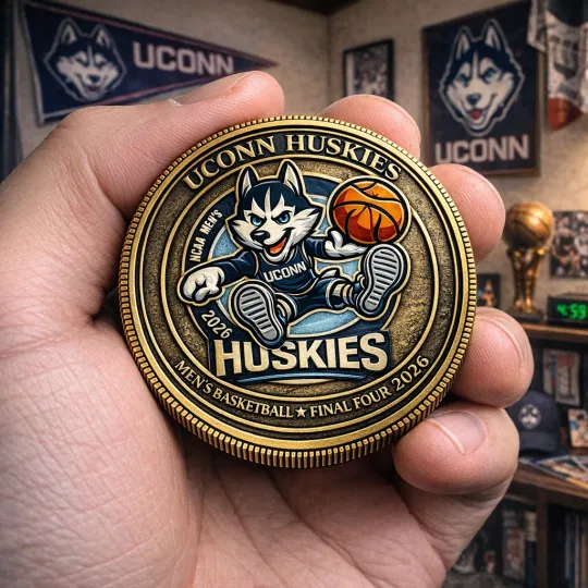 Discover Connecticut Basketball Fan Coin - 2026 Men's Final Four Commemorative Gold Gift