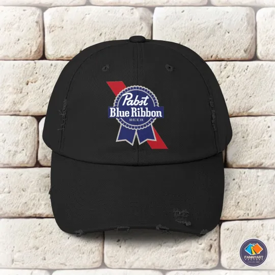 Pabst Blue Ribbon PBR Logo Unisex Distressed Cap