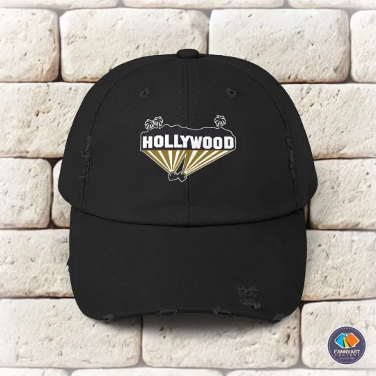 Hollywood Sign Silhouette Logo Unisex Distressed Cap