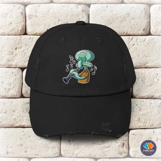 Squidward Playing Clarinet Unisex Distressed Cap