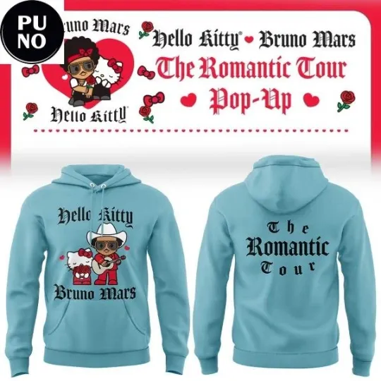 Bruno Mars x Hello Kitty 2026 Romantic Tour Double Sided Hoodie S-5XL