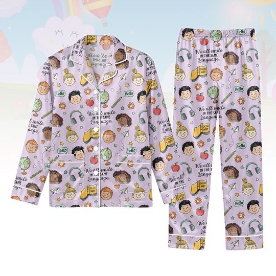 Discover Diversity Long PJs Set, Multicolor Long Sleeve Pajamas, Educational Long Pajama Set, Women Pajama, Gift for Teacher Fan