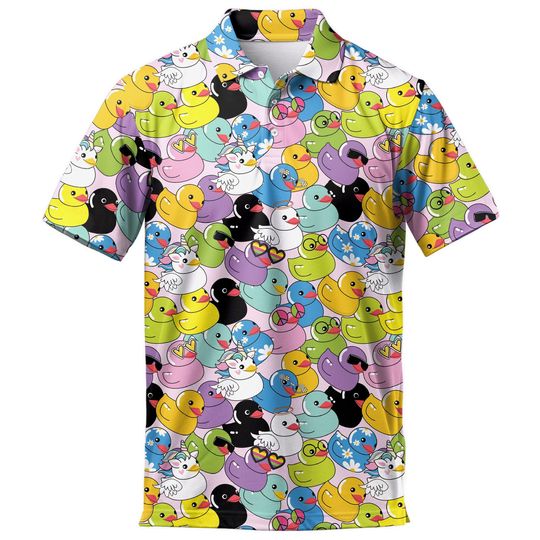Duck Pattern Polo Shirt for Men Short Sleeve Golf Polo