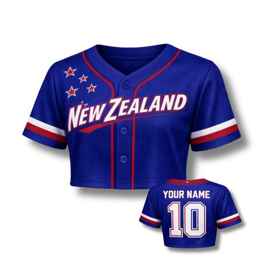 Discover New Zealand Crop Top Jersey 3D, Custom Name Number, Blue Red Fan Baseball Shirt