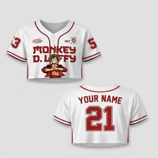 Custom Anime Baseball Crop Jersey, Monkey D. Luffy Style, Personalized Name Number