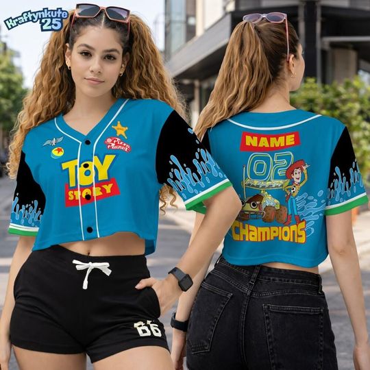 Discover Toy Story Crop Top Baseball Jersey for Youth and Adults with Buzz, Woody, Jessie, Bo Peep Team Group Costume