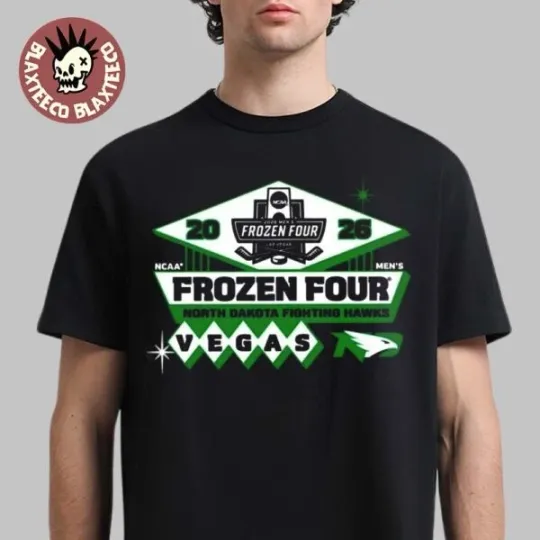 Discover North 1Dakota Fighting Hawks Men’s Hockey 2026 NCAA Frozen Four Vegas Logo Shirt