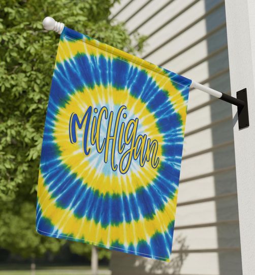 Discover Michigan Tie Dye Garden Flag | Retro Hippie Yard Banner | Michigan Pride Outdoor Decor