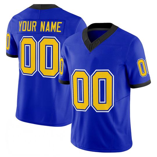Discover Custom Blue Yellow Football Jersey Embroidered Logo, Personalized Name & Number 00 Shirt, Stitched Team Style, Mens Game Day Sports Jersey