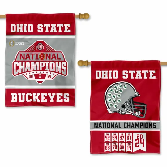 Discover Ohio State University 2024 National Champions House Flag Two Sided