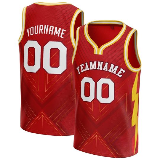 Discover Custom Red White-Yellow Custom Basketball Jersey