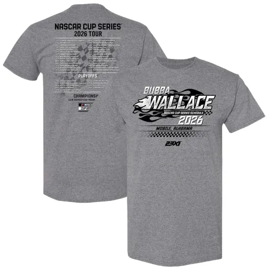 Discover Men's 23xi Racing Heather Charcoal Bubba Wallace 2026 Nascar Schedule T-shirt