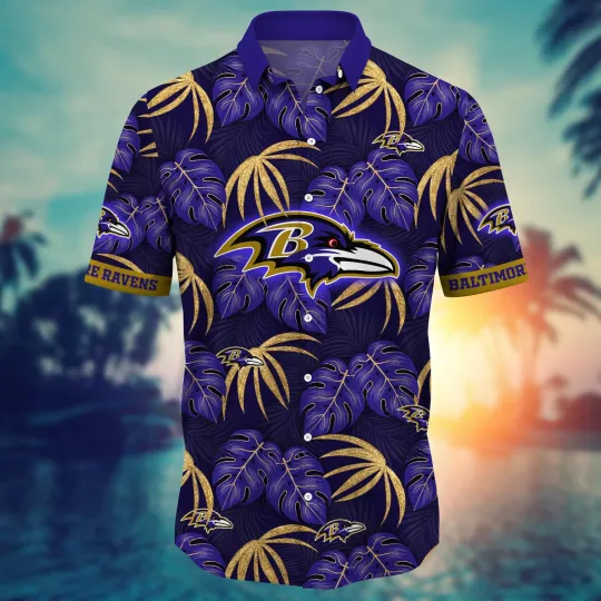 Discover Baltimore Ravens Tropical Leaves Purple Vibe Summer Aloha Hawaiian Shirt