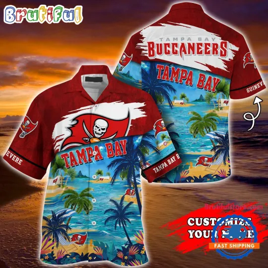 Discover Personalize Tampa Bay Buccaneers Palm Tree Hot Summer football Hawaiian Shirt