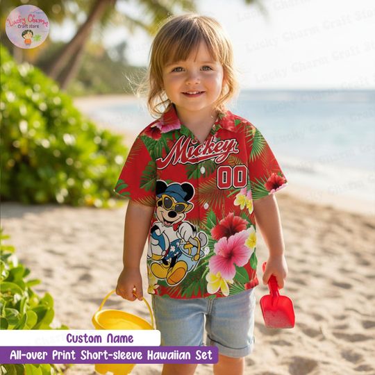 Discover Custom Name Disney Mickey Shirt, Personalized Mickey Minnie Aloha Hawaiian Shirt, Summer Beach Shirt Gift for Couple, Family Vacation Outfit