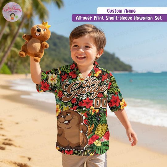 Discover Personalized Funny Hoppers King George Hawaiian Tee, Custom Name Hawaiian Set, Disney King George Beaver Summer Outfit, Disney Vacation Gift