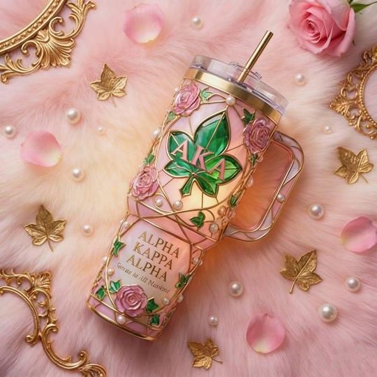 Alpha Kappa Alpha 40oz Tumbler With Handle, AKA Sorority Insulated Cup With Straw, AKA Sisterhood Gift