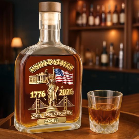 Discover Custom USA 250th Anniversary Whiskey Bottle, 250 Years Of Freedom, Patriotic 4th of July,  Independence Day Decor, American 1776-2026 Gift