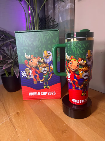 (No Box) 40oz World Cup 2026 Tumbler Soccer Mascot Cup Green Handle Insulated Gift