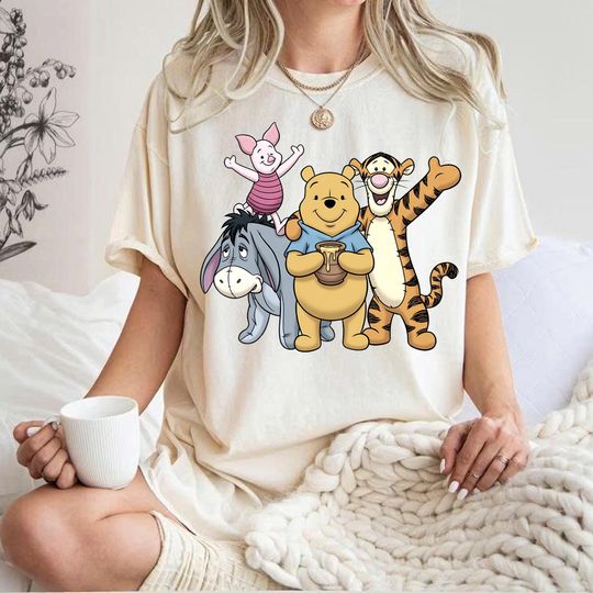 Discover Comfort Colors Winnie The Pooh Friends Shirt, Eeyore Pooh Piglet Tigger Cute Tee, Disney Character Sketch Style Tee,Soft Pastel Cartoon Tee