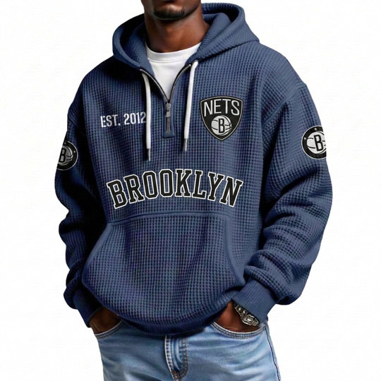 Brooklyn Nets EST 1967 Quarter Zip Waffle Hoodie