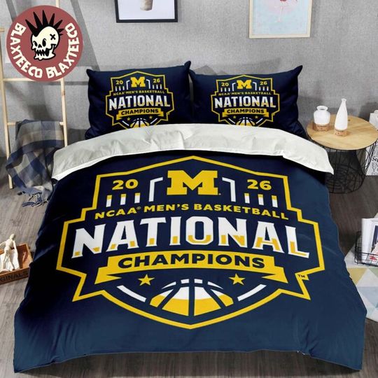 Discover Michigan Wolverines 2026 NCAA Men’s Basketball National Champions Logo Navy Bedding Set