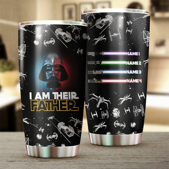 Personalized Star Wars Dad Tumbler, I Am Their Father Cup with Kids Names, Custom Darth Vader Gift for Dad, Father's Day Gift
