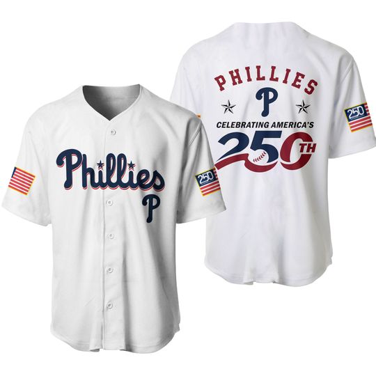 Phillies 250th Anniversary Baseball Jersey Patriotic American Flag Sports Shirt