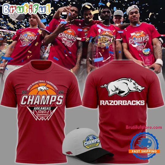 Arkansas Razorbacks Men’s Basketball 2026 SEC Tournament Champions Red T Shirt