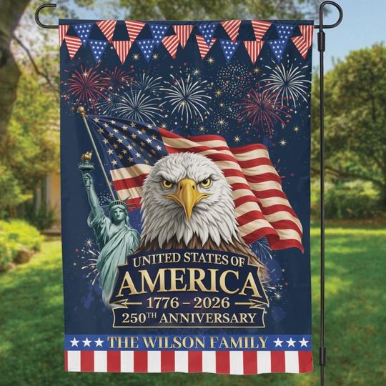 America 1776-2026 250th Birthday Garden Flag, Patriotic Double-Sided Flag, Faith Family Freedom USA Flag
