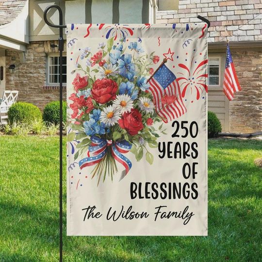 America 1776-2026 250th Birthday Garden Flag, Patriotic Double-Sided USA Flag, Faith Family Freedom Garden Decoration