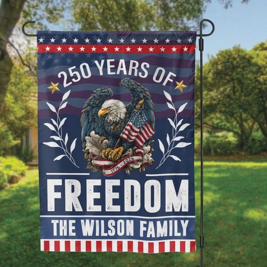 Discover America 1776-2026 250th Birthday Garden Flag, Patriotic Double-Sided USA Flag, Faith Family Freedom Decor