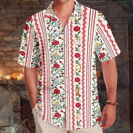 Discover Vintage Beauty And The Beast Enchanted Rose Hawaiian Shirt, Disneyland Belle Princess Hawaii Aloha Tee, Hawaiian Shirt Gift For Daughter