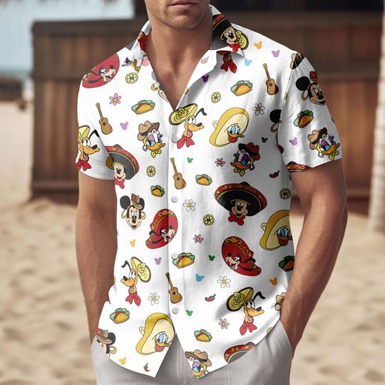 Discover Mexican Disney Hawaiian Shirt, Mickey Minnie Beach Button Shirt, Mickey Minnie Donald Duck Goofy Disney Aloha Top, Summer Gift