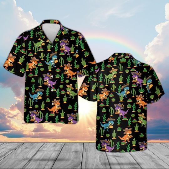 Discover Funny Dinosaur Taco Hawaiian Shirt for Kids Men Women, Cinco de Mayo Fiesta Party Button Up, Mexican Summer Vacation Outfit, Aloha Shirt