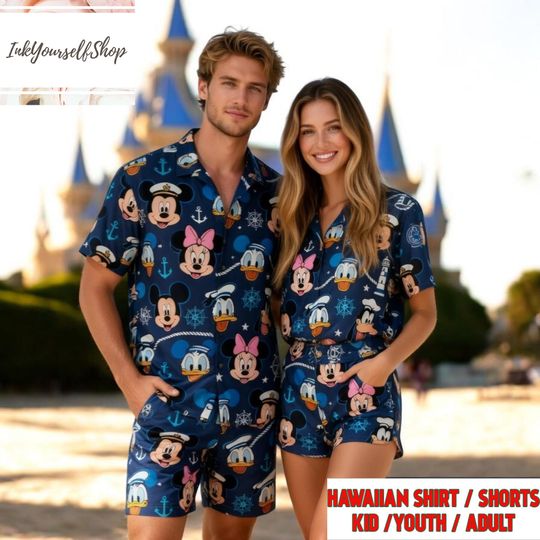 Discover Disney Mickey Minnie Donald Hawaiian Shirt, Disney Cruise Aloha Shirt, Nautical Disney Vacation Shirt, Disney Family Matching Outfit