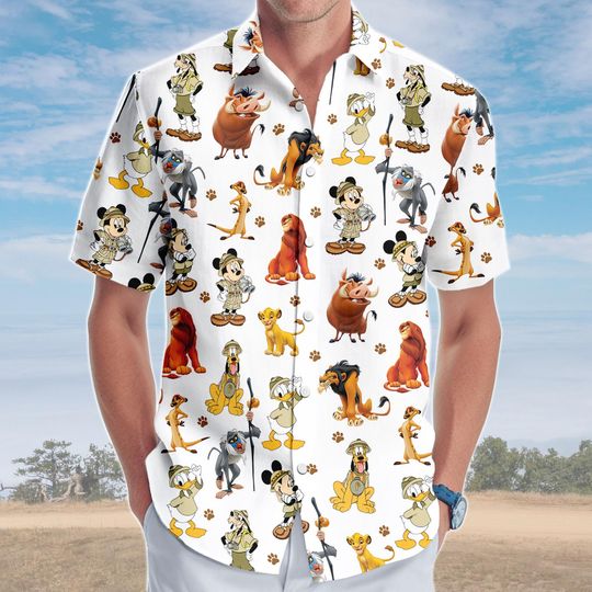Disney Safari Hawaiian Shirt, Mickey Minnie Donald Daisy Safari Button Up Shirt, Summer Vacation Beach Shirt Gift for Him, Disney Gift