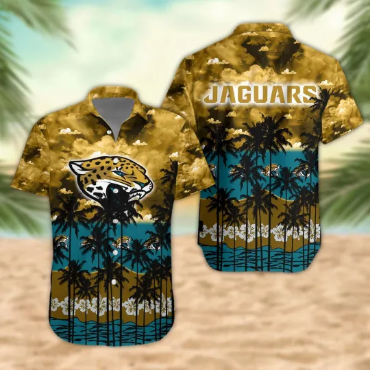 Discover Jacksonville Football Team Jaguarss Palm Trees Sunset Hawaiian Shirt, Unisex Adu