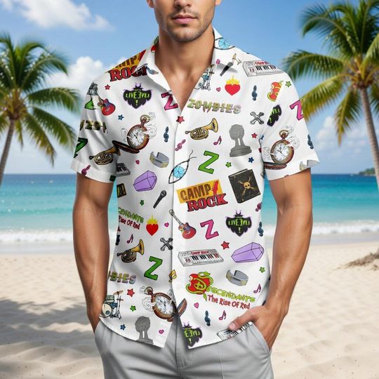 Disney Channel Nostalgia Hawaiian Shirt, Camp Rock Zombies Descendants Button Shirt, Retro 2000s Disney Aloha Summer Shirt, Gift For Him Her
