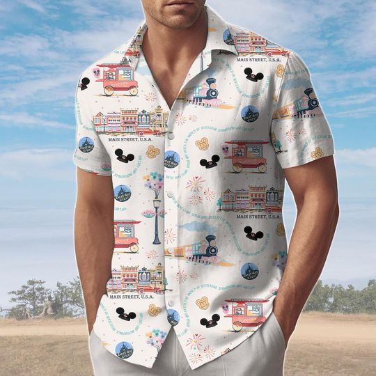 Discover Disney Main Street Hawaii Shirt, Vintage Park Map Hawaiian Shirt, Whimsical Disney Summer Outfit for Fans, Disneyland Button Shirt