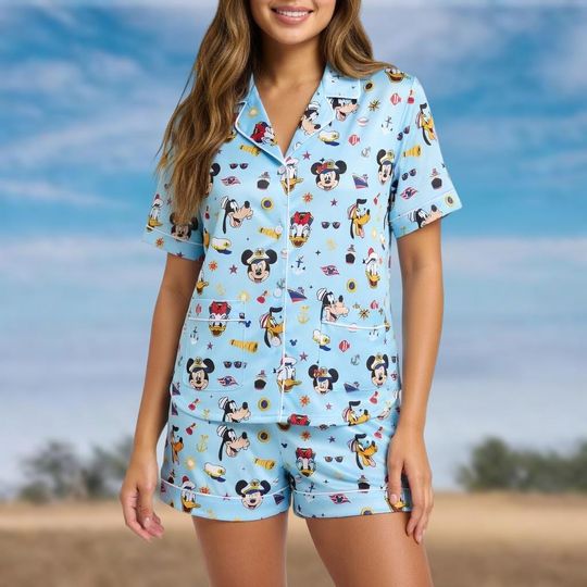 Mickey Nautical Pajamas Set, Disney Cruise Pjs, Anchor Sailor Mickey Sleepwear, Disney Cruise Summer Loungewear, Vacation Pjs