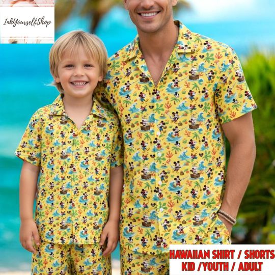 Discover Disney Mickey Mouse Tropical Hawaiian Shirt & Shorts Set - Family Matching Beach Aloha Outfit Kid/Youth/Adult