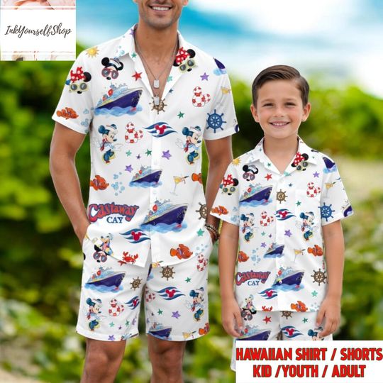 Disney Castaway Cay Hawaiian Shirt & Shorts Set - Mickey Minnie Cruise Beach Outfit Kid/Youth/Adult