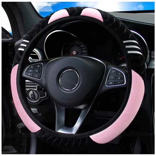 Discover Pink Car Vehicle Steering Wheel Cover Plush Cartoon Soft Non Slip 15" Universal