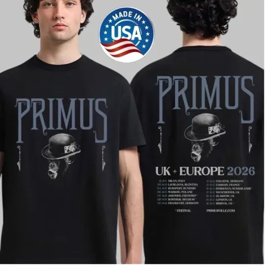 Discover Primus UK And Europe 2026 Tour Schedule Dates Two Sided T-Shirt